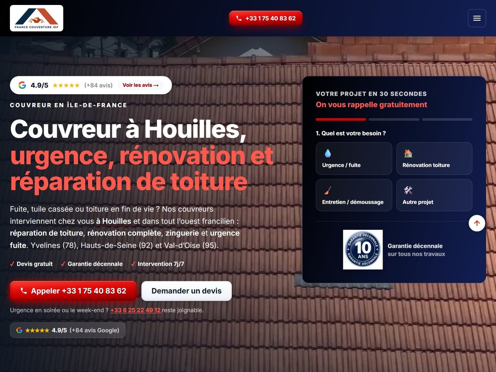 Aperçu du site réalisé pour France Couverture IDF